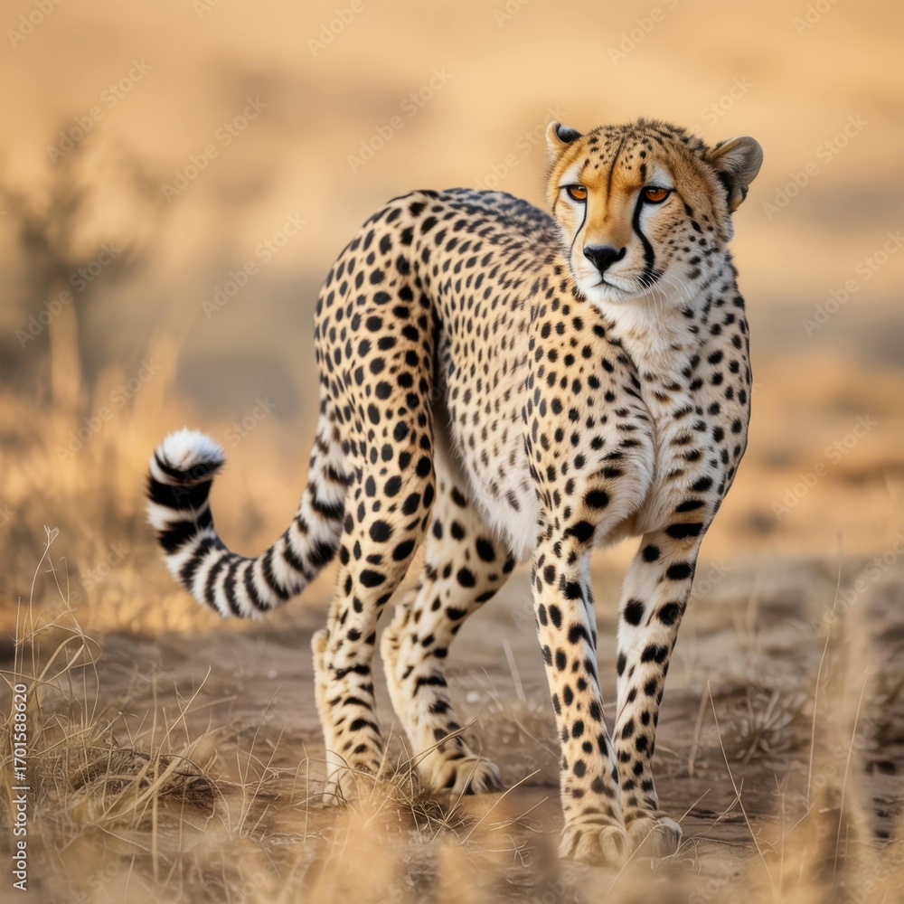 Fototapeta premium Cheetah Walking Through Tall Grass in Savannah