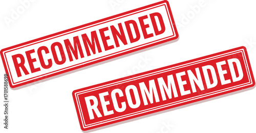 Two Rectangular Red Rubber Stamps with the Word RECOMMENDED on Transparent Background
