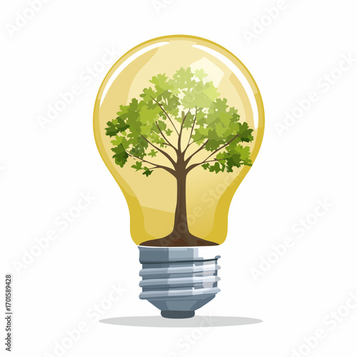 Eco-friendly concept: Tree growing inside a lightbulb, symbolizing green energy and innovation