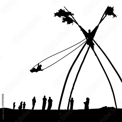 Traditional Nepali Swing (Ping) in a Silhouette Style, Vector Illustration