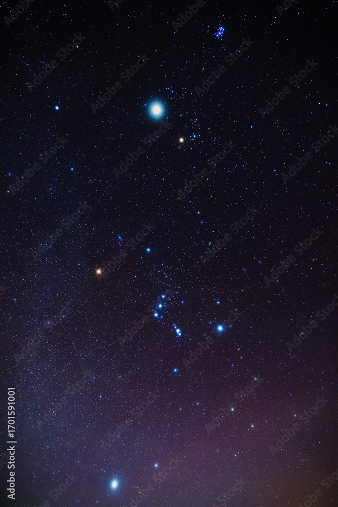 Fototapeta premium Orion constellation and Milky Way stars.