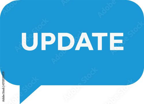 White Update Text in Blue Speech Bubble Isolated on a White Background