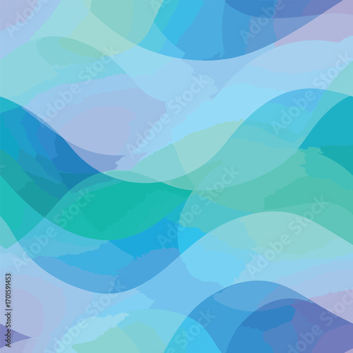 Abstract watercolor waves illustration in shades of blue and turquoise, seamless pattern, seamless pattern, Stock royalty.