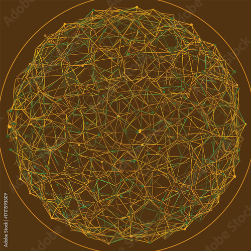 Abstract spherical network illustration with interconnected lines and dots on a brown background, patern seamless, Stock royalty free.