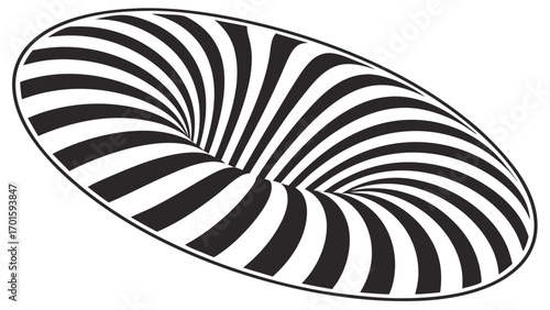 Abstract black and white optical illusion with a swirling vortex pattern, creating a hypnotic and psychedelic visual effect