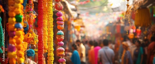 Wallpaper Mural Vibrant Market Scene with Colorful Decorations and People Shopping Torontodigital.ca