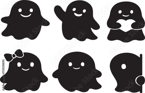 Set of Halloween ghost silhouettes – spooky black ghost icons for scary holiday decorations