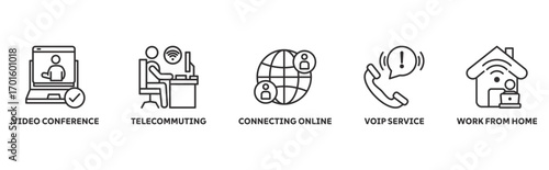 Remote Working icon set illustration illustration concept with icon of video conference, telecommuting, connecting online, voip service, work from home 