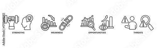 SWOT icon set illustration illustration concept with icon of strength, weakness, opportunities, threat 