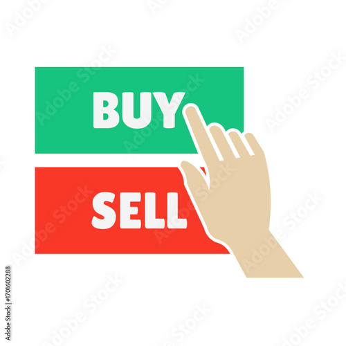 Isolated illustration of a hand choosing buy or sell for trading, investment and other symbols