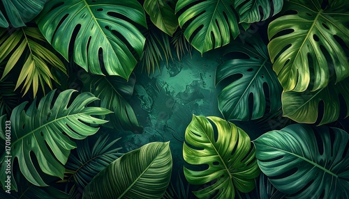 Wallpaper Mural Lush tropical foliage forms a vibrant, textured pattern, showcasing a variety of green tones and intricate leaf details. Torontodigital.ca