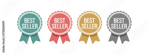 Collection of four best – 4 Colorful Vector Ribbons, Different Styles, Decorative Awards, Badges, Achievement Symbols, Graphic Design Elements, Print, Web, UI, Digital Projects, Recognition Icon