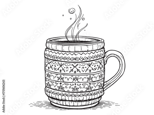 Cozy winter mug holding hot chocolate