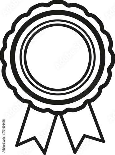 Simple black and white outline of a rosette award ribbon