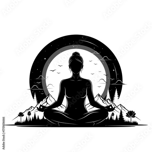 Find inner peace with this woman's yoga silhouette at sunrise in the mountains a tranquil and calming nature scene