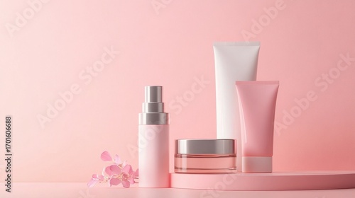 Wallpaper Mural Beauty and Skincare Products Displayed on Soft Pink Background Torontodigital.ca
