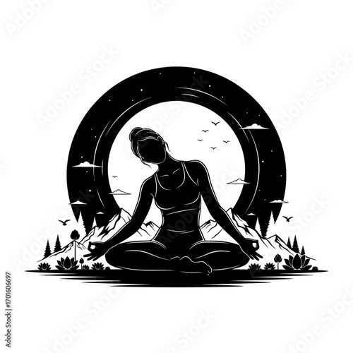Find your zen with a woman meditating in the mountains, perfect for wellness retreats and mindful living concepts