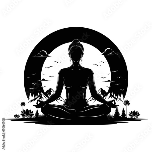 Find peace and balance with this striking yoga silhouette in nature, perfect for wellness brands and mindfulness content