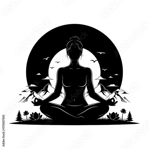 Find inner peace with this zen yoga silhouette, perfect for wellness retreats and mindfulness promotion materials