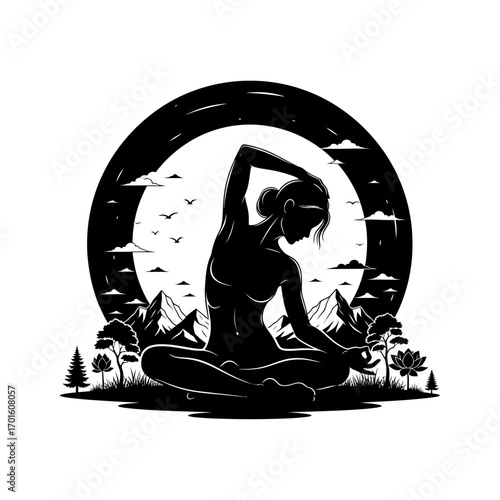 Silhouette yoga pose in stunning nature scene for wellness and lifestyle brands seeking tranquility and balance