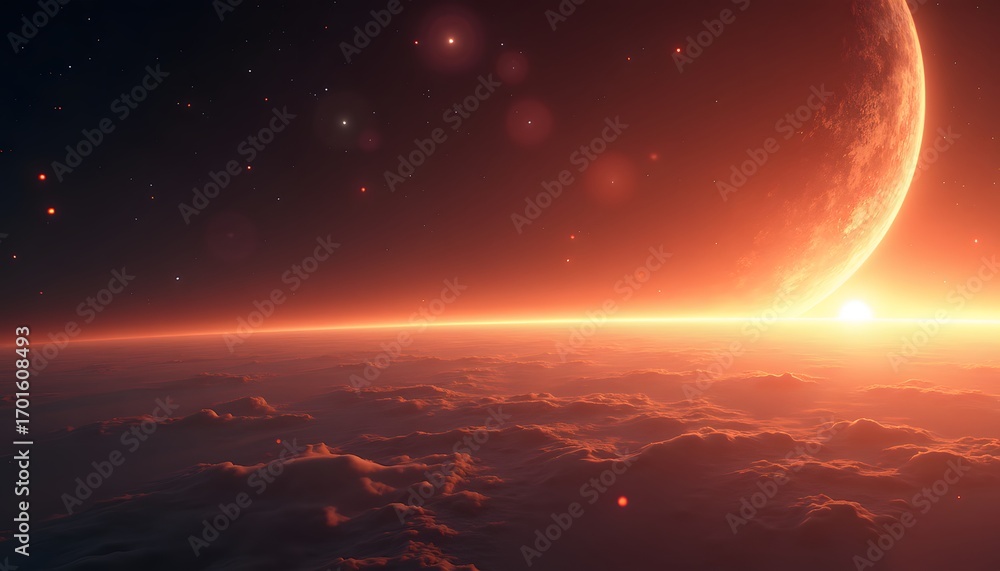 Fototapeta premium Sci-Fi Planet Horizon with Red Glow 