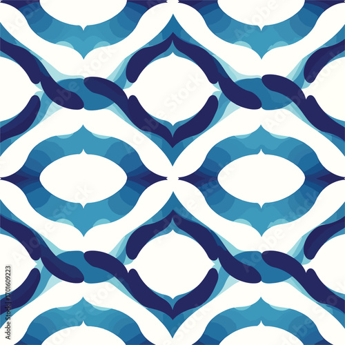 Abstract geometric pattern with a repeating design in shades of blue and white colors, seamless pattern, Stock royalty image.