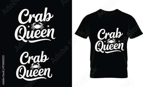 Crab queen text design with crab illustration white