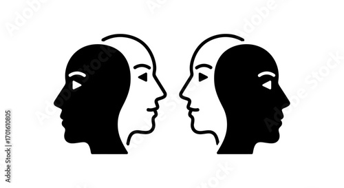 Two profile faces, black and white, in opposite directions.