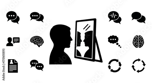 Man looking at his reflection in a mirror, contemplating self-image.