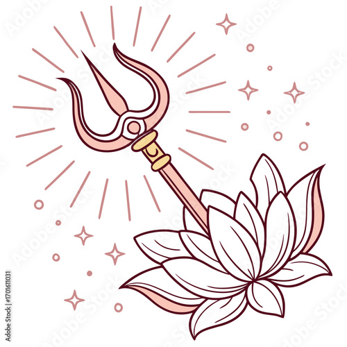 Trident with lotus flower, a symbol of hindu god