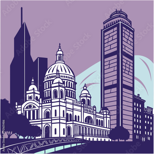 Illustration of independence square in port of spain with buildings