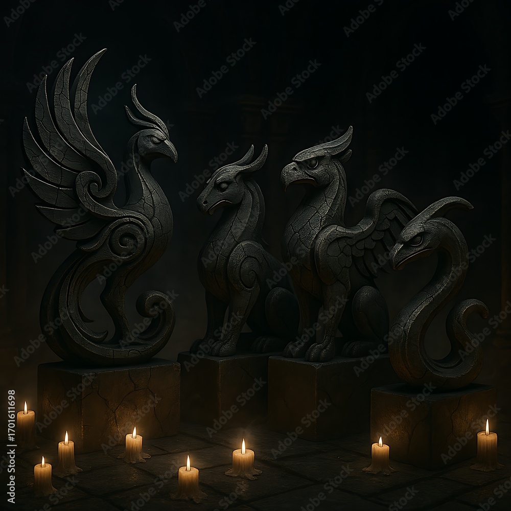 Fototapeta premium Dark Fantasy Sculptures Mythical Creatures of Stone