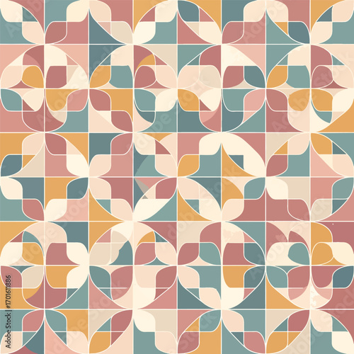Wallpaper Mural Abstract geometric pattern design with repeating shapes and retro color palette background, patern seamless, royalty stock. Torontodigital.ca