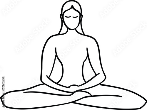 Black and white outline of a person meditating in lotus pose