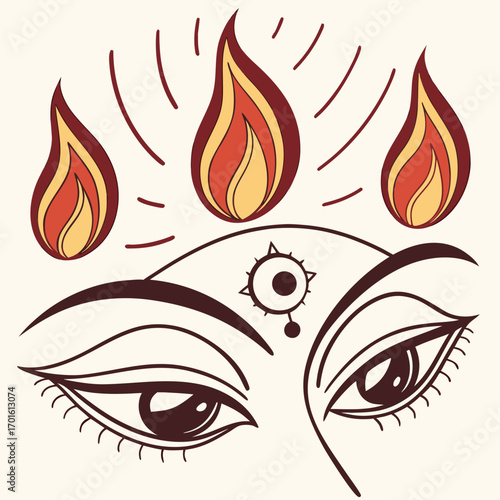 A stylized illustration of a womans face with flames
