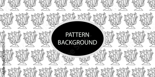 Outline popular coral reef pattern background. Coral reef or seaweeds vector underwater plant icons. Naive style leaves, algae or fronds. Hand drawn vector ink illustration. Corals and seaweed. 