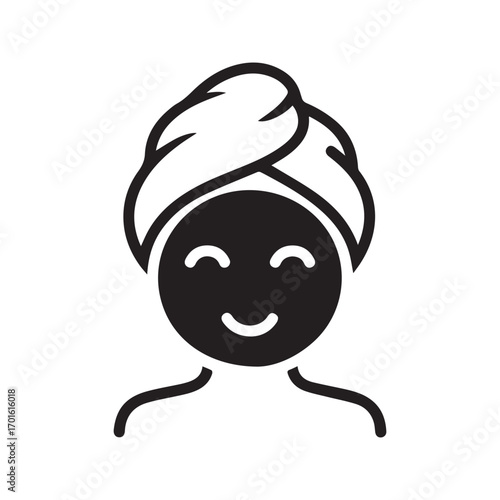 Facial mask icon, woman with towel wrap enjoying spa skincare treatment, beauty vector graphic.
