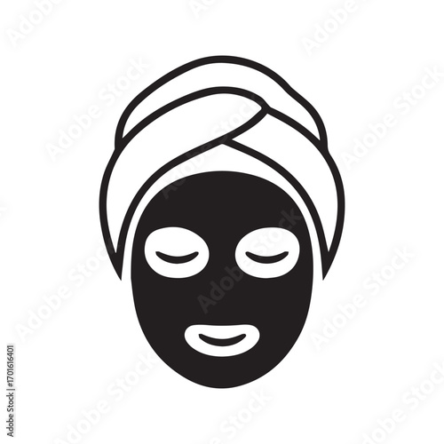Facial mask icon, woman with towel wrap enjoying spa skincare treatment, beauty vector graphic.
