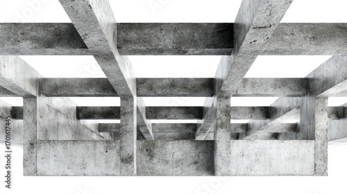 Abstract view of modern concrete structure showcasing geometric lines and patterns in industrial design.