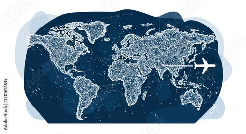 Airplane Flying Around the World Map.