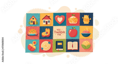 Happy Thanksgiving Holiday Icons Grid Festive Autumn Celebration.