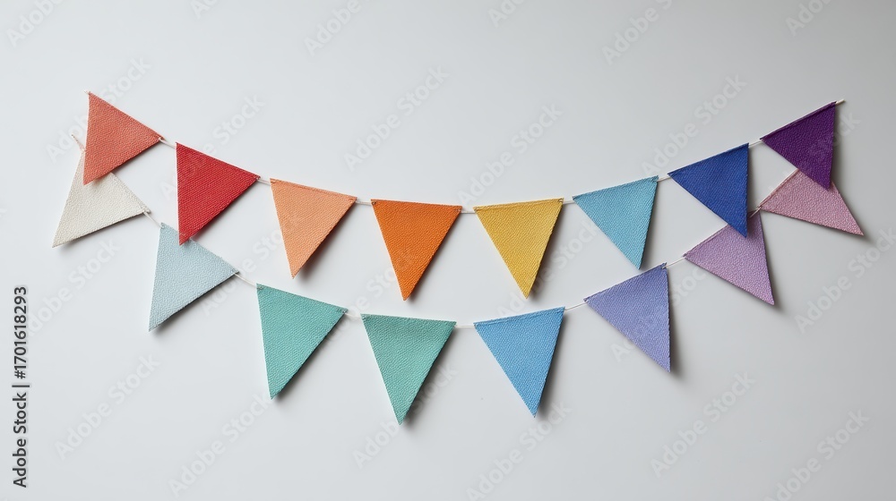 Fototapeta premium Colorful paper bunting decoration adds a festive touch to any space, perfect for parties and celebrations.