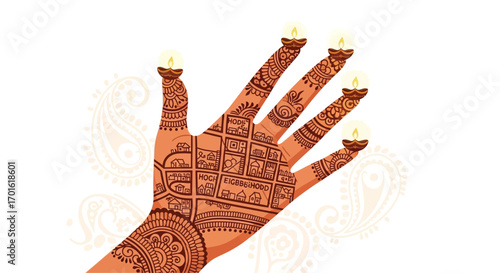 Beautiful Henna Tattoo Design on a Womans Hand.