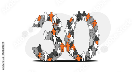 Group of people forming the number 30 illustration.