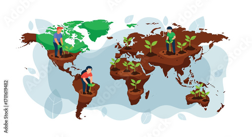 Global agriculture and environmental care concept illustration.