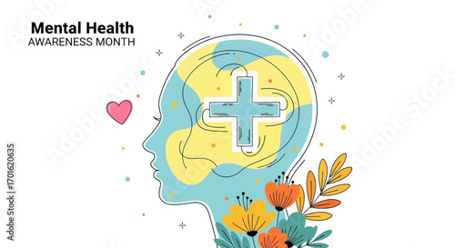 Mental Health Awareness Month Vector Illustration of Mind and Wellness