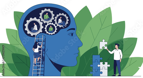 Mental Health Wellbeing and Brain Care Concept Illustration