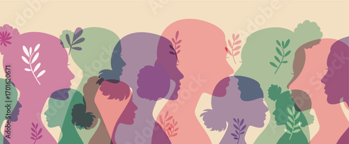 Mental Health Awareness Month Support and Growth Concept Image Diverse Women Silhouettes 