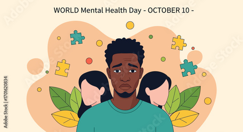 World Mental Health Day Man with Depression and Anxiety