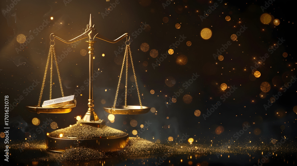 custom made wallpaper toronto digitalA glowing golden scale of justice or Libra zodiac sign, surrounded by magical, sparkling lights.